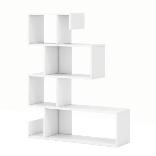 Load image into Gallery viewer, 5-Tier S-Shaped Bookshelf Geometric Z-Shelf Bookcase with Open Cubes-White
