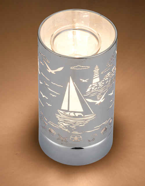 Load image into Gallery viewer, 7" touch lamp-Fragrance Wax Melts Warmer -Electric Candle Essential Oil Burner-Metal Silver Sailboat Table Decor by Peterson Housewares &amp; Artwares
