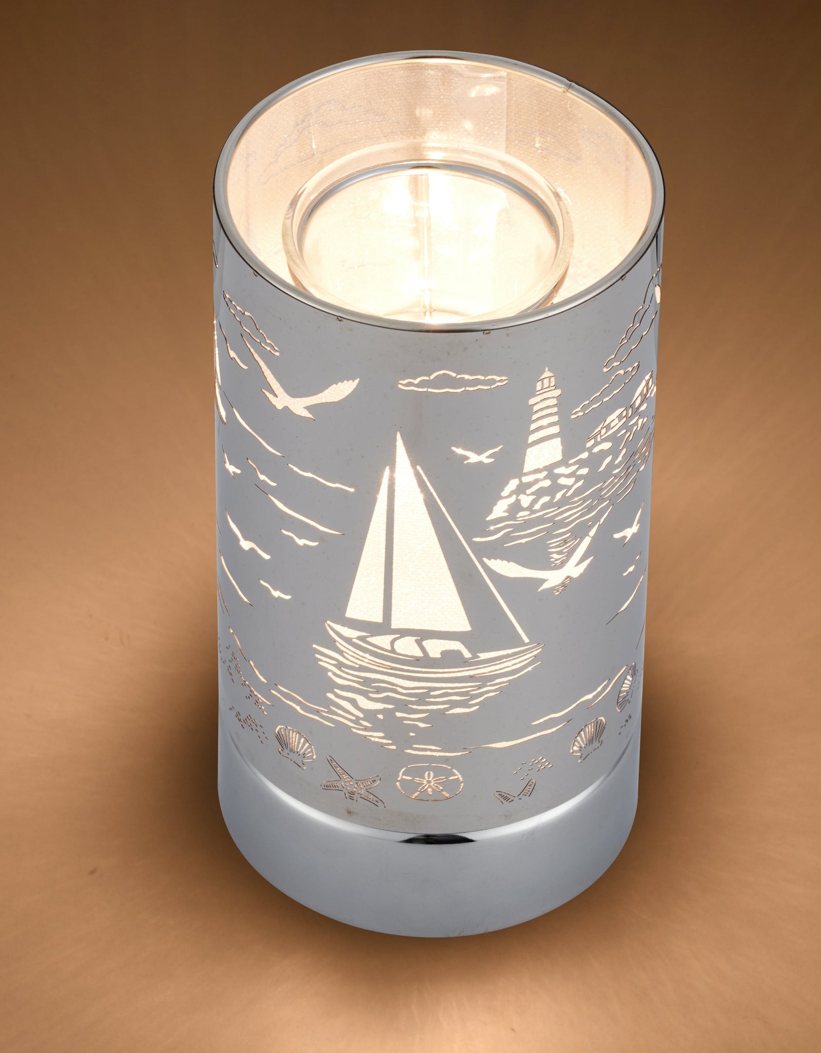 7" touch lamp-Fragrance Wax Melts Warmer -Electric Candle Essential Oil Burner-Metal Silver Sailboat Table Decor by Peterson Housewares & Artwares