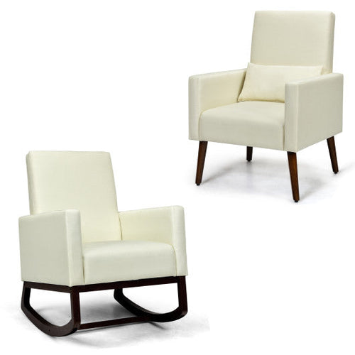 Load image into Gallery viewer, 2-in-1 Fabric Upholstered Rocking Chair with Pillow-Beige
