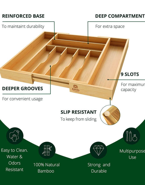 Load image into Gallery viewer, Silverware Drawer Organizer 9 Slots by Royal Craft Wood
