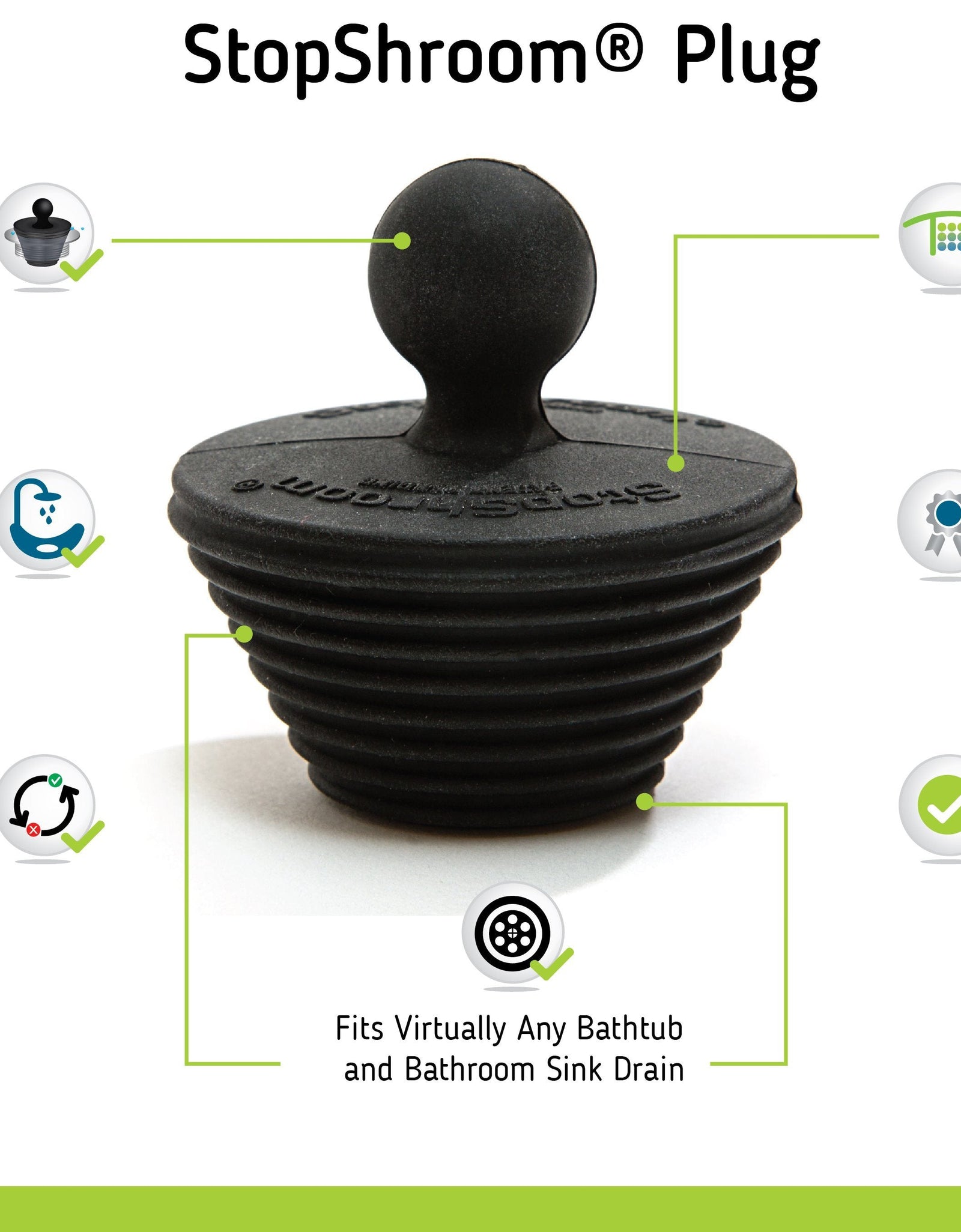 TubShroom Ultra (Stainless) Plus StopShroom® Plug Combo for Tub Drains by TubShroom.com