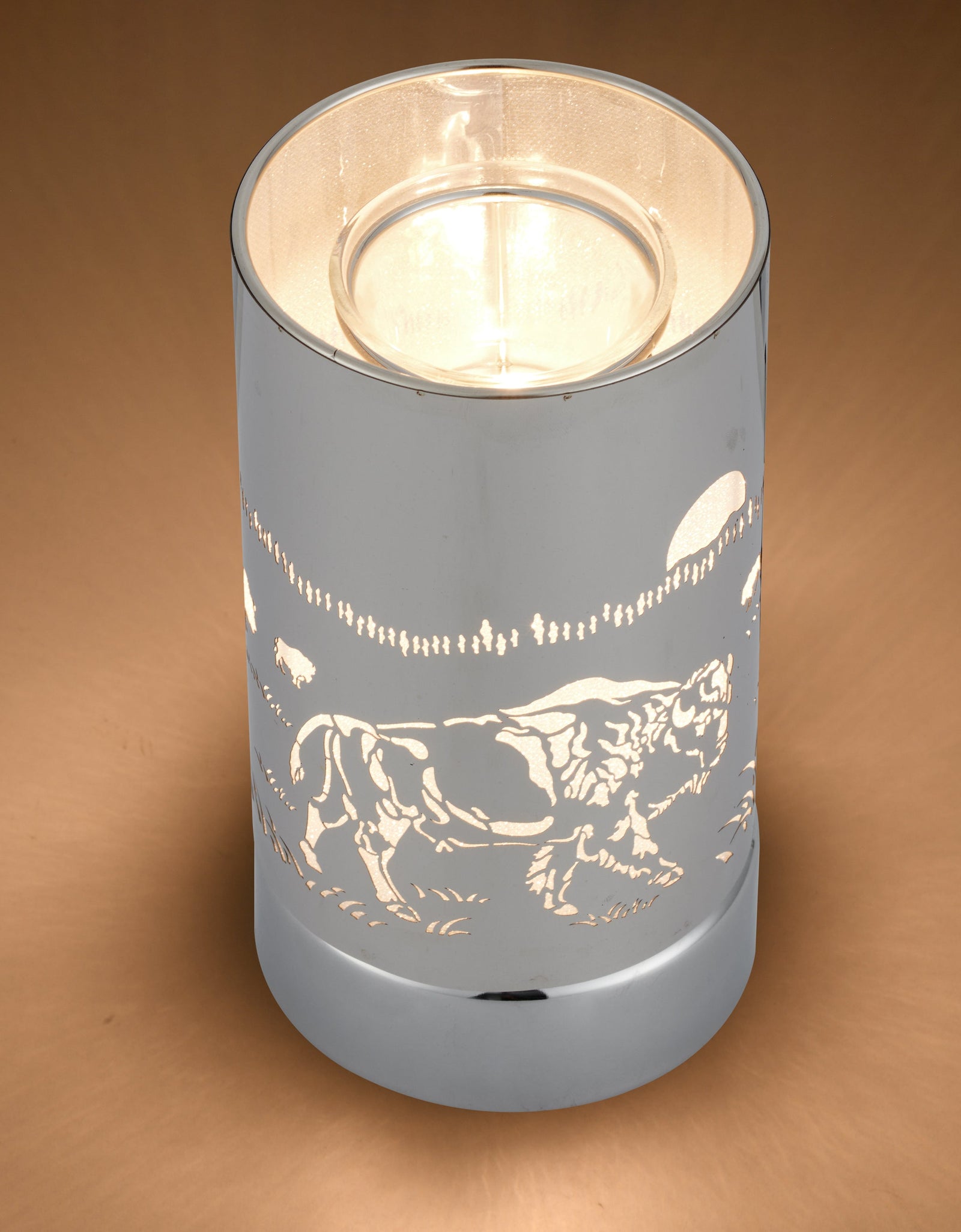 7" touch lamp-Fragrance Wax Melts Warmer -Electric Candle Essential Oil Burner-Metal Silver Bison Table Decor by Peterson Housewares & Artwares
