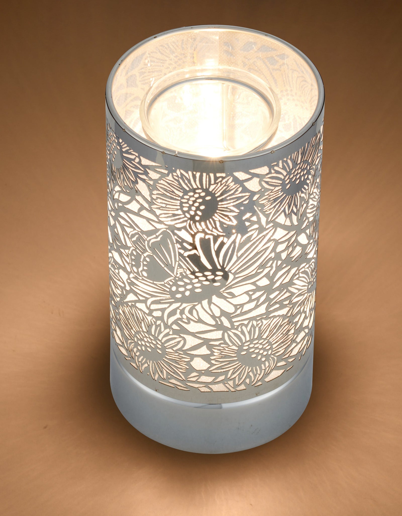 7" touch lamp-Fragrance Wax Melts Warmer -Electric Candle Essential Oil Burner-Metal Silver Sunflower Table Decor by Peterson Housewares & Artwares