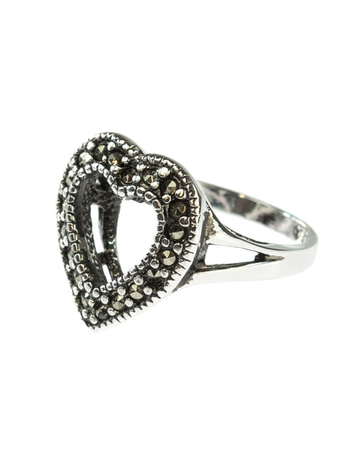 Load image into Gallery viewer, Vintage Clear Austrian Crystal Heart Ring Antiqued 18k White Gold Electroplated Made in USA by PVD Vintage Jewelry

