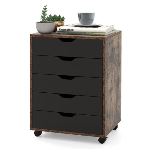 Load image into Gallery viewer, 5 Drawer Mobile Lateral Filing Storage Home Office Floor Cabinet with Wheels-Rustic Brown
