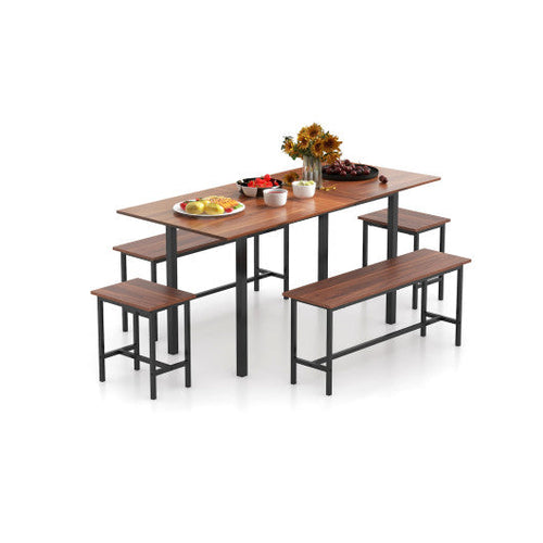Load image into Gallery viewer, 5 Piece Dining Table Set for 4-6 with 2 Benches &amp; 2 Stools for Kitchen Dining Room-Walnut
