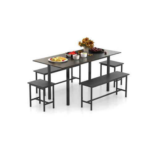 Load image into Gallery viewer, 5 Piece Dining Table Set for 4-6 with 2 Benches &amp; 2 Stools for Kitchen Dining Room-Black
