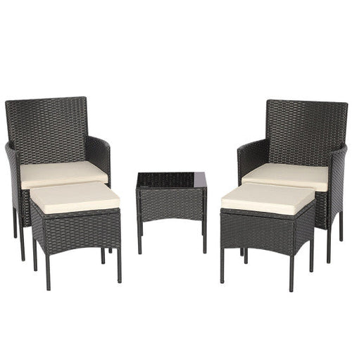 Load image into Gallery viewer, 5 Pieces Outdoor Wicker Sofa Set with Coffee Table and 2 Ottomans
