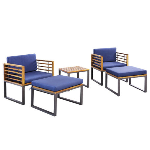 Load image into Gallery viewer, 5 Piece Patio Acacia Wood Chair Set with Ottomans and Coffee Table-Navy
