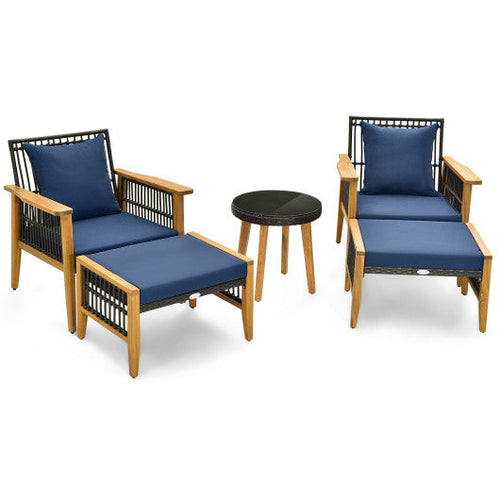 Load image into Gallery viewer, 5 Piece Patio Furniture Set with Coffee Table and 2 Ottomans-Navy
