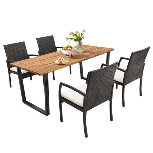 Load image into Gallery viewer, 5 Pieces Patio Rattan Dining Set with Umbrella Hole and Seat Cushions
