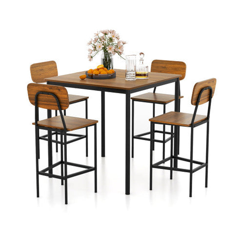 Load image into Gallery viewer, 5 Pieces Industrial Dining Table Set with Counter Height Table and 4 Bar Stools-Walnut
