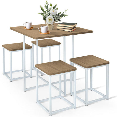 Load image into Gallery viewer, 5 Pieces Metal Frame Dining Set with Compact Dining Table and 4 Stools-Natural
