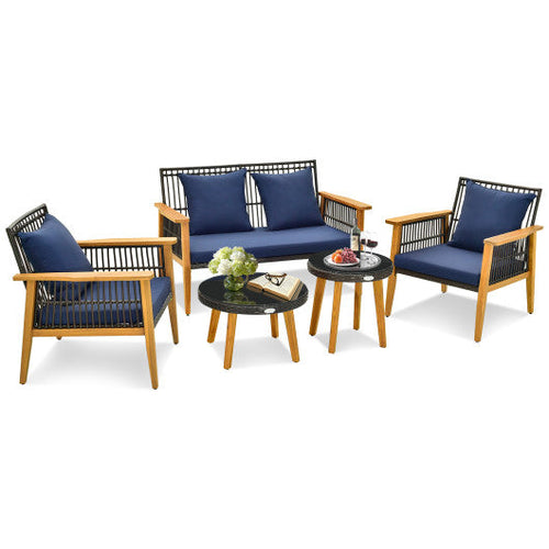 Load image into Gallery viewer, 5 Piece Outdoor Conversation Set with 2 Coffee Tables for Backyard Poolside-Navy
