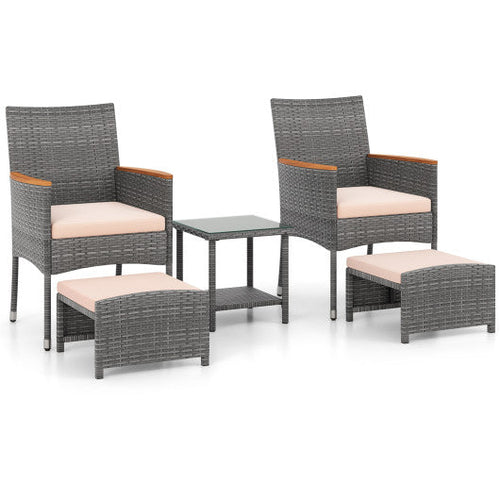Load image into Gallery viewer, 5 Pieces Patio Conversation Set with Soft Cushions and Ottomans-Beige
