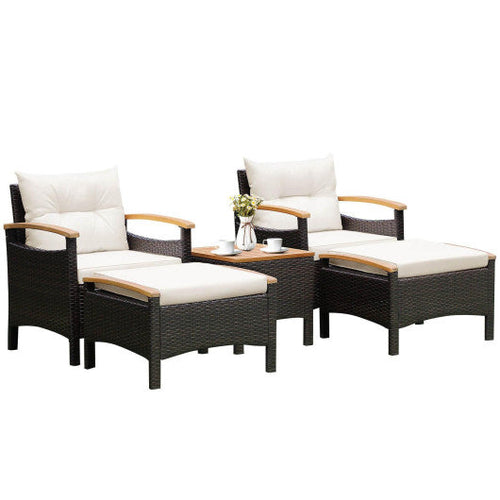 Load image into Gallery viewer, 5 Pieces Patio Conversation Set with Cushions Coffee Table and 2 Ottomans
