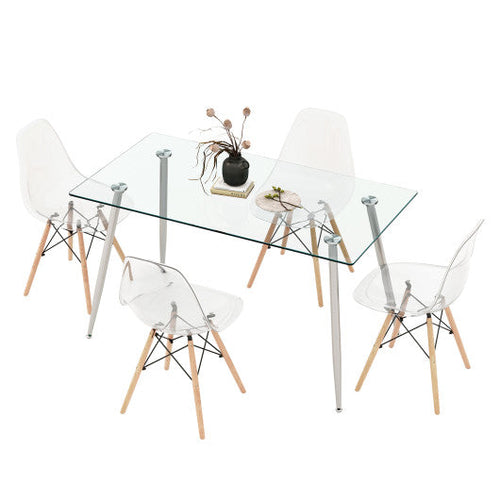 Load image into Gallery viewer, 5 Pieces Rectangle Dining Table Set with 51 Inch Glass Tabletop-Gray
