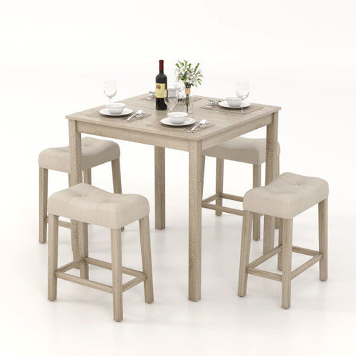 Load image into Gallery viewer, 5 Pieces Bar Table Set with Square Table and 4 Padded Stools-Gray
