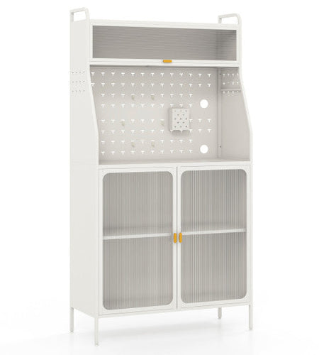 5-Tier Metal Baker's Rack with See-through Flip-up Door and Pegboard-White