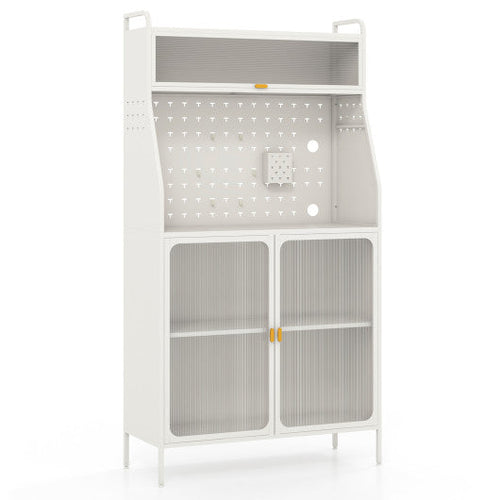 Load image into Gallery viewer, 5-Tier Metal Baker's Rack with See-through Flip-up Door and Pegboard-White

