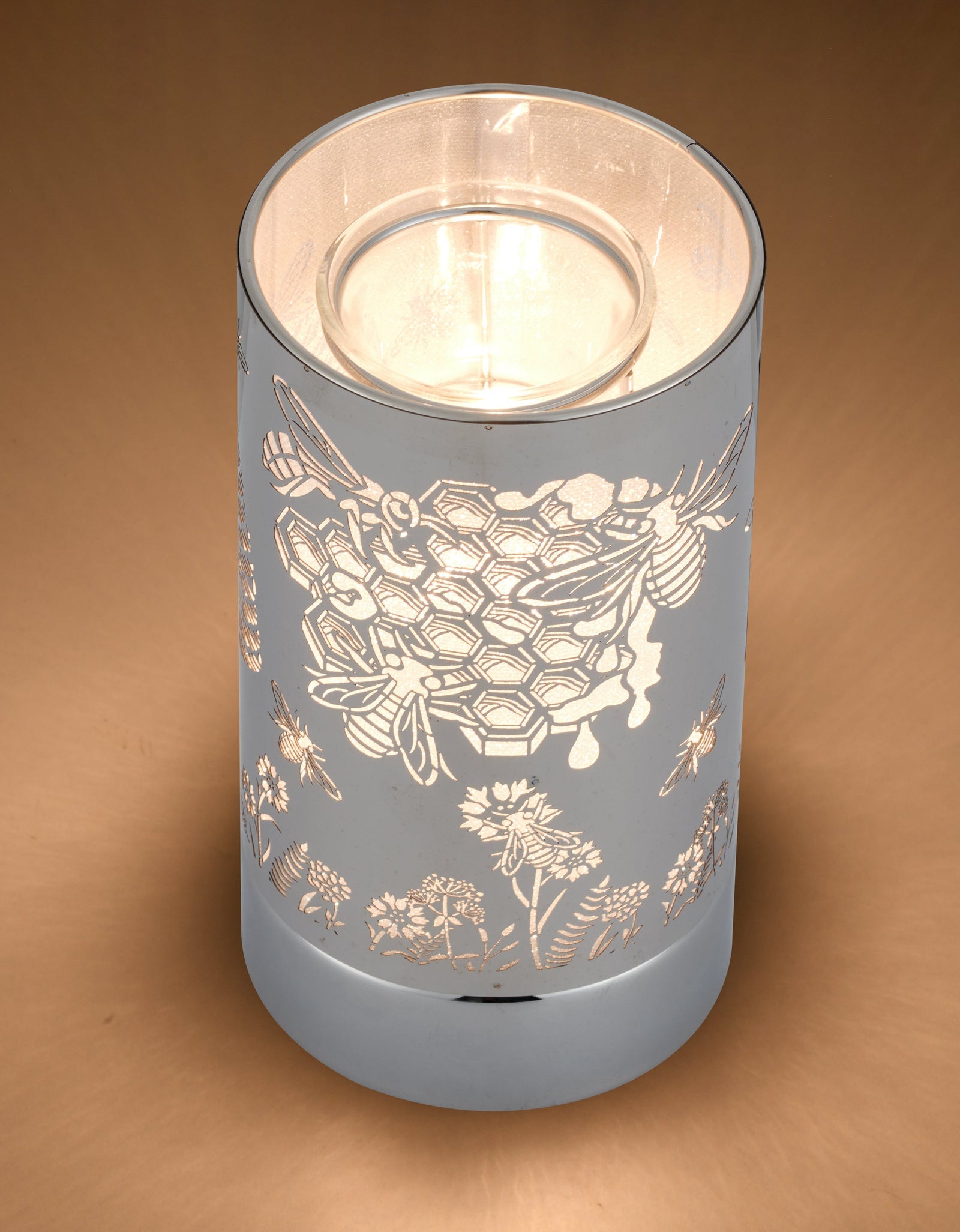 7" touch lamp-Fragrance Wax Melts Warmer -Electric Candle Essential Oil Burner-Metal Silver Honeybee Table Decor by Peterson Housewares & Artwares