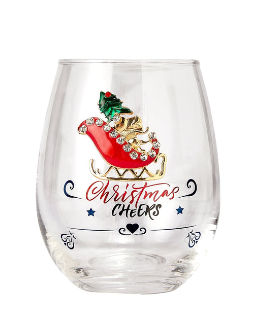 Load image into Gallery viewer, Crystal Christmas Santa's Sleigh Wine &amp; Water Glasses - Set of 2, 17.5oz - Xmas Diamond Merry Christmas Santa Holiday Festive Theme Stemless Glass - New Year Holiday Gifts for Men Women Friend Family by The Wine Savant
