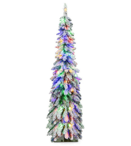 4/5/6 Feet Pre-Lit Artificial Christmas Tree Snow-Flocked Slim Pencil Xmas Decor-5 ft