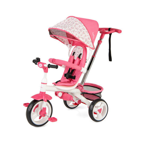 Load image into Gallery viewer, 5-in-1 Detachable Baby Stroller Tricycle with Round Canopy-Pink
