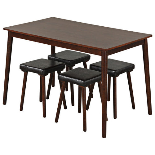 Load image into Gallery viewer, 5 Piece Dining Table Set for 4 with 4 Upholstered Stools and Rubber Wood Legs-Brown

