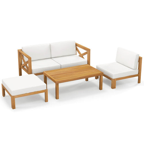 Load image into Gallery viewer, 5 Piece Outdoor Conversation Furniture Set with 3 Chairs 1 Ottoman and 1 Coffee Table-White
