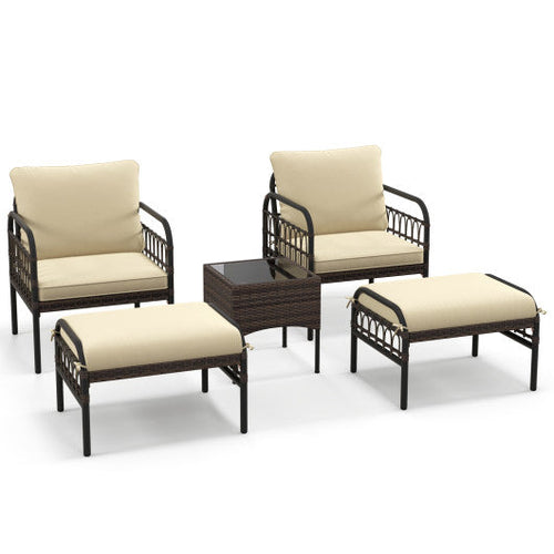 Load image into Gallery viewer, 5 Piece Patio Conversation Set with Ottomans and Coffee Table
