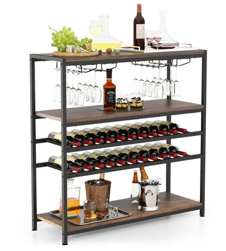 5-tier Wine Rack Table with Glasses Holder
