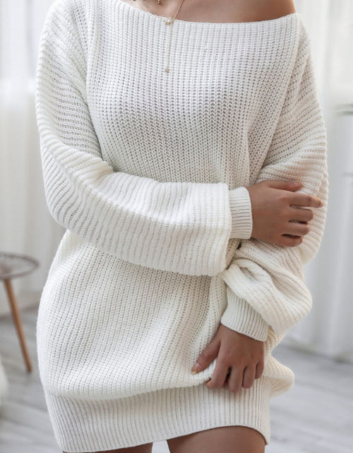 Load image into Gallery viewer, Boat Neck Long Sleeve Mini Sweater Dress
