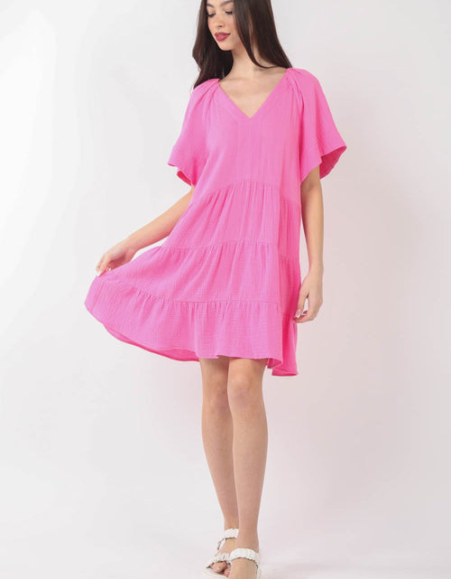 Load image into Gallery viewer, VERY J Texture V-Neck Ruffled Tiered Dress
