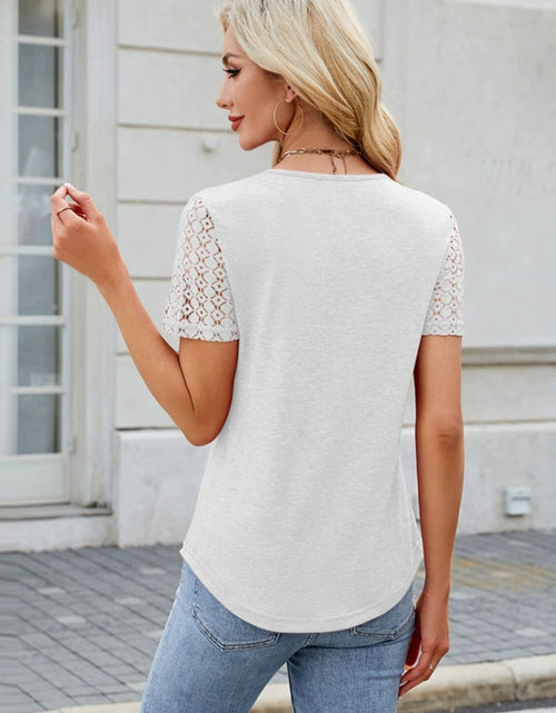 Load image into Gallery viewer, Smocked Round Neck Short Sleeve T-Shirt
