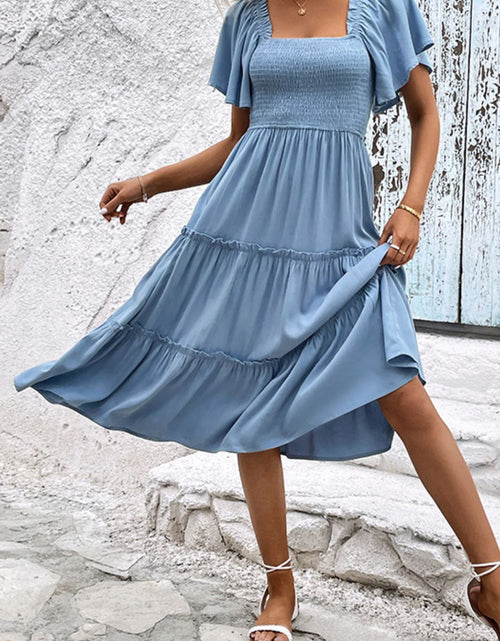 Load image into Gallery viewer, Perfee Smocked Square Neck Frill Trim Dress

