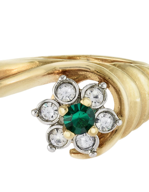 Load image into Gallery viewer, Vintage Ring 1980's Ring Sapphire and Clear Swarovski Crystal 18k Gold Antique Womans Jewelry R2704 by PVD Vintage Jewelry
