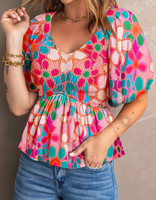 Load image into Gallery viewer, Printed V-Neck Babydoll Blouse
