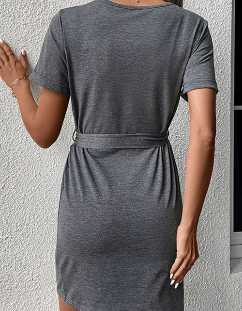Load image into Gallery viewer, Perfee Decorative Button Tie-Waist Cuffed Sleeve Tee Dress
