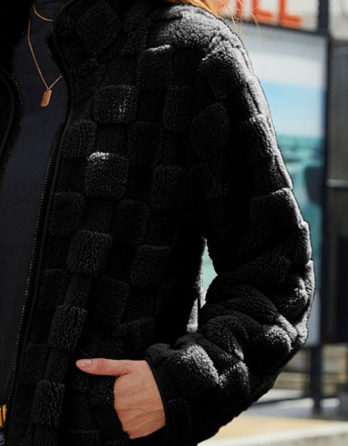 Load image into Gallery viewer, Fuzzy Checkered Zip Up Jacket
