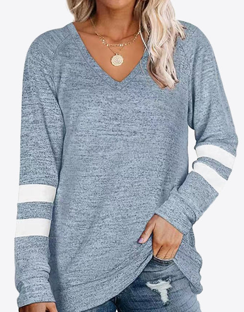Load image into Gallery viewer, Striped Contrast Raglan Sleeve Top
