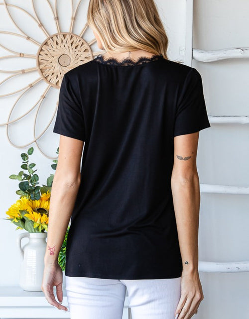 Load image into Gallery viewer, Heimish Lace Detail V-Neck Short Sleeve T-Shirt
