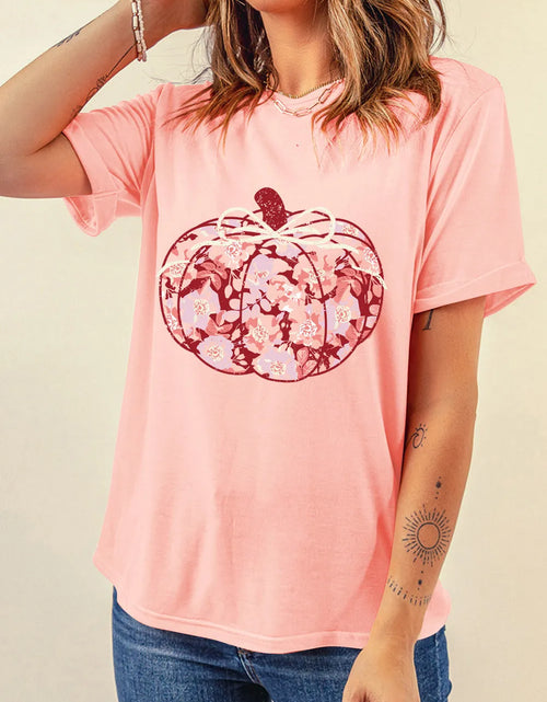 Load image into Gallery viewer, Pumpkin Graphic Round Neck Long Sleeve T-Shirt
