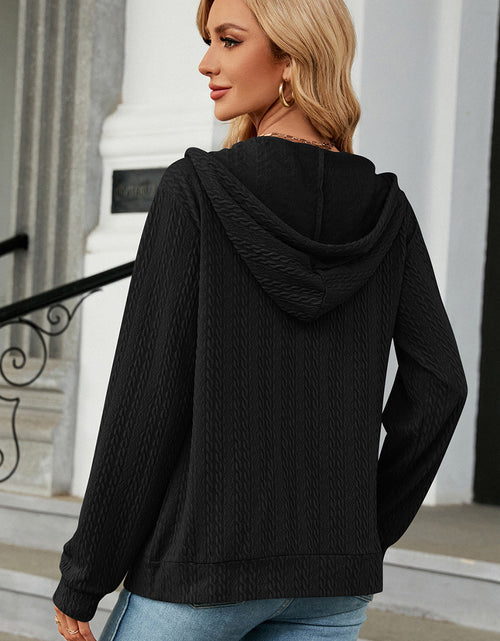 Load image into Gallery viewer, Drawstring Zip Up Long Sleeve Hoodie
