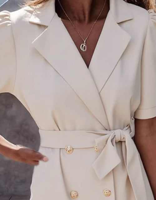 Load image into Gallery viewer, Lapel Collar Short Sleeve Tie Waist Mini Dress
