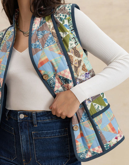 Load image into Gallery viewer, Printed Patchwork Contrast Piping Vest
