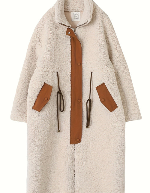 Load image into Gallery viewer, Plus Size Drawstring Zip Up Turtleneck Sherpa Coat
