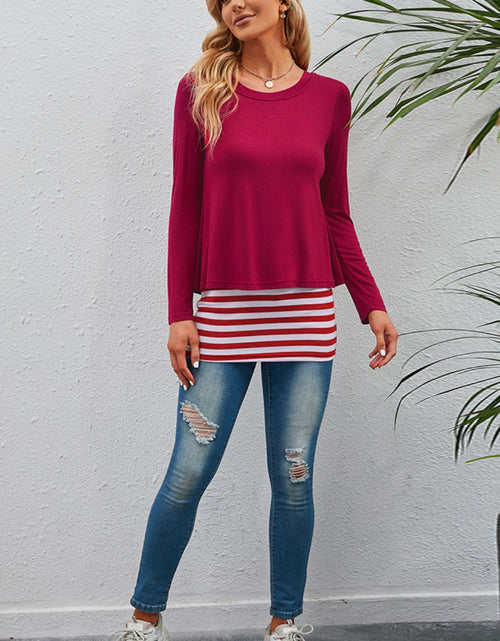 Load image into Gallery viewer, Full Size Striped Faux Layered Long Sleeve Top
