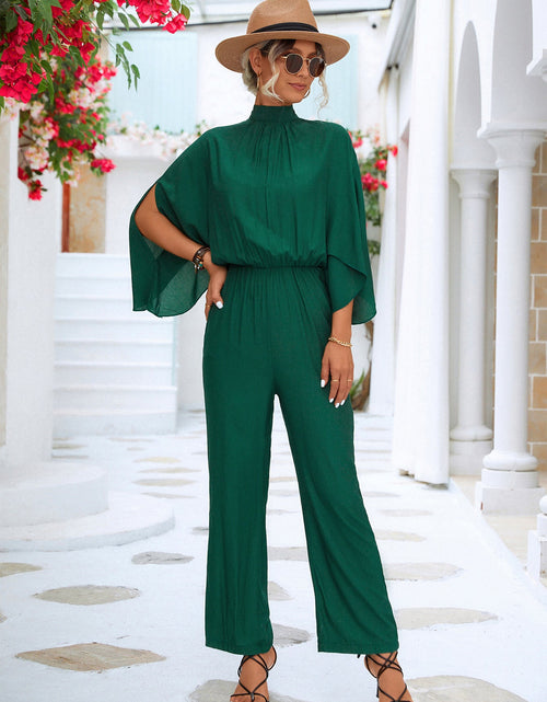 Load image into Gallery viewer, Tie Back Mock Neck Split Sleeve Jumpsuit
